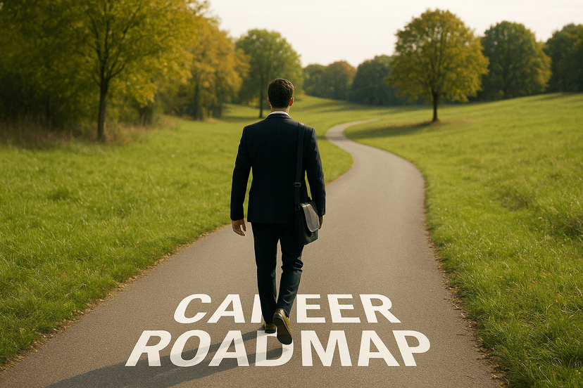 A person walking on a path, representing a career roadmap.